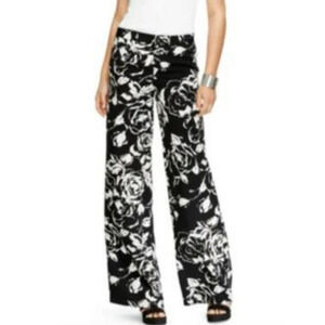 Lauren Ralph Lauren Black/Pearl Floral Print Wide Leg Pants Size 10 High Rise